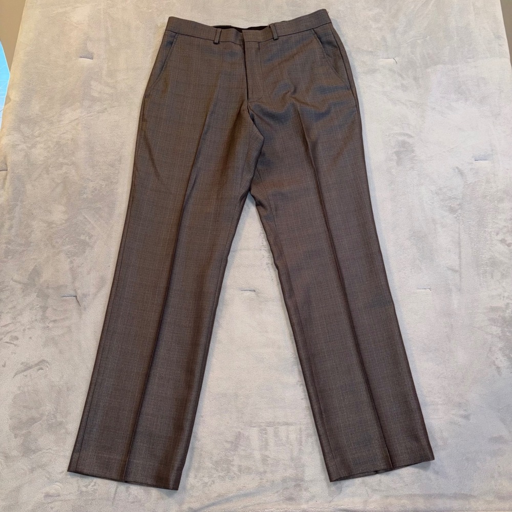 Kenneth Cole New York Mens Brown Sharkskin Dress Pants 33x32 LR8994 Flat Front